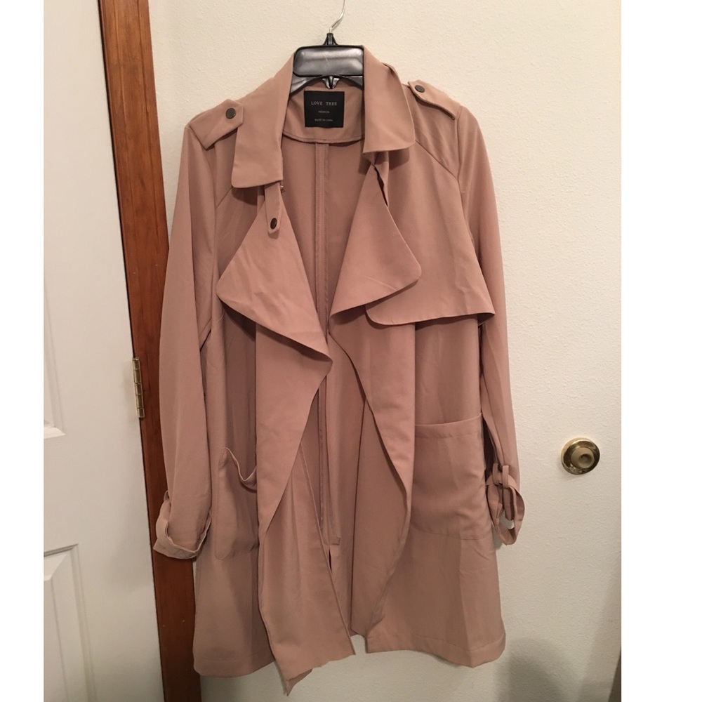 Light tan drapes trench coat love tree